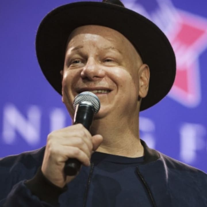 Jeff Ross, comedian, performs a comedy skit during the ‘Celebration of Service’ comedy show on Joint Base Andrews, Maryland on May 5, 2016.