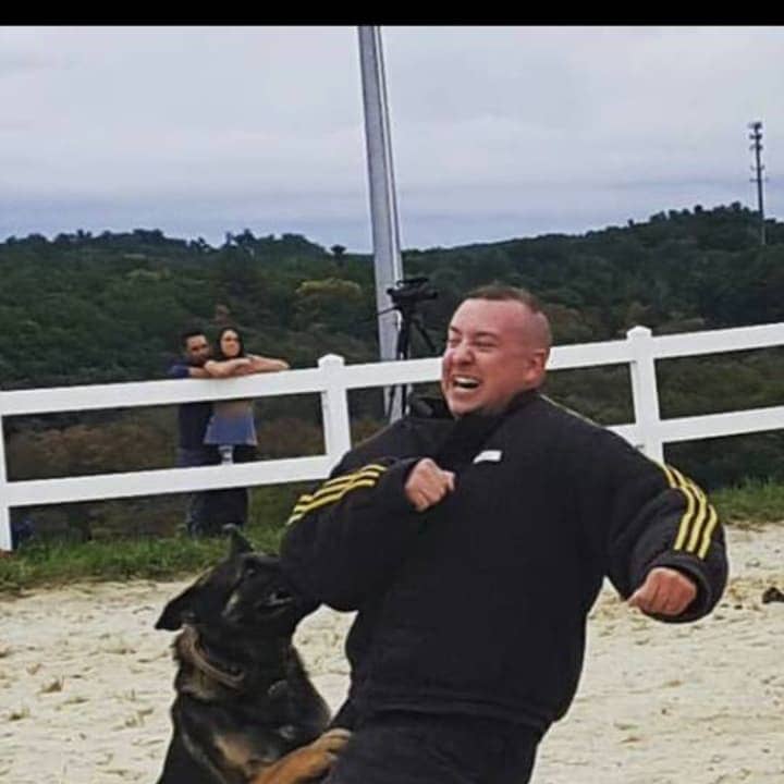 K-9 Murphy showing off his skills with handler Officer John McAulay at the Stephen A. Ketchum K-9 Challenge.