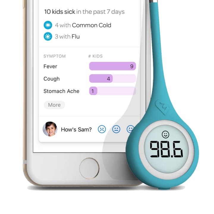 The Kinsa Health thermometer is connected to an app to show temperature, symptoms and more.