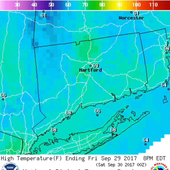 Temperatures will be in the mid to upper 60s this weekend in Fairfield County, and some rain is expected on Saturday.