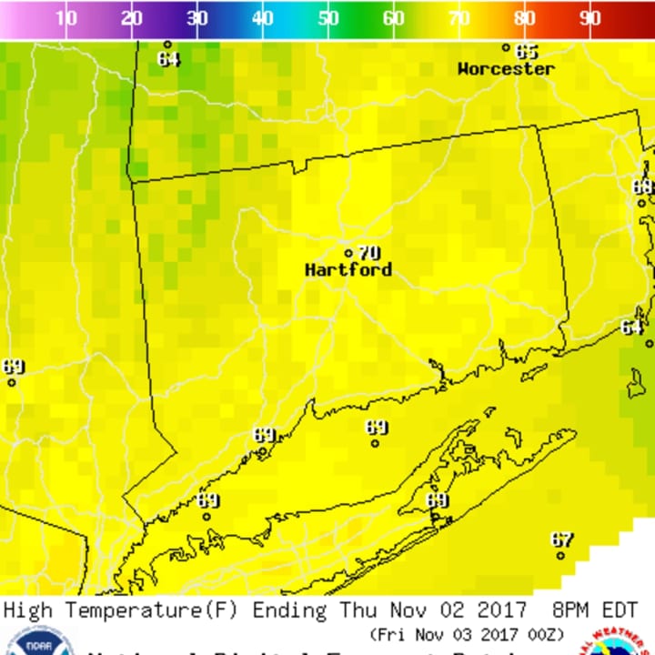 Fairfield County will see temperatures in the upper 60s and lower 70s on Thursday