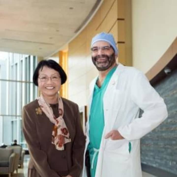 Yoriko McClure of Bridgewater with her cardiothoracic surgeon, Dr. Cary Passik of Danbury Hospital.