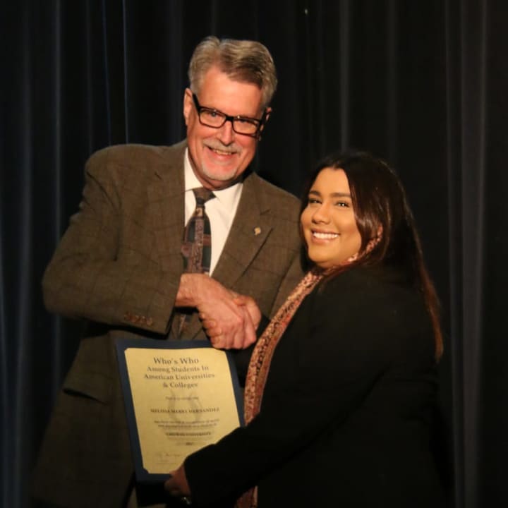 Melissa Hernandez receiving her certificate at Chowan University’s Who’s Who Recognition Ceremony on Feb. 15.