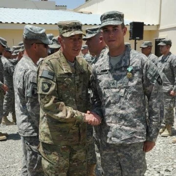 Rockland native James Morrison, a U.S. Army sergeant, is shown with Gen. David Petraeus
