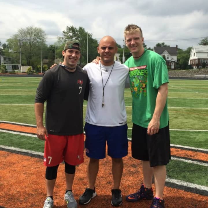 Patrick Murray, Adam Baiera, and Matt Simms at last year&#x27;s camp