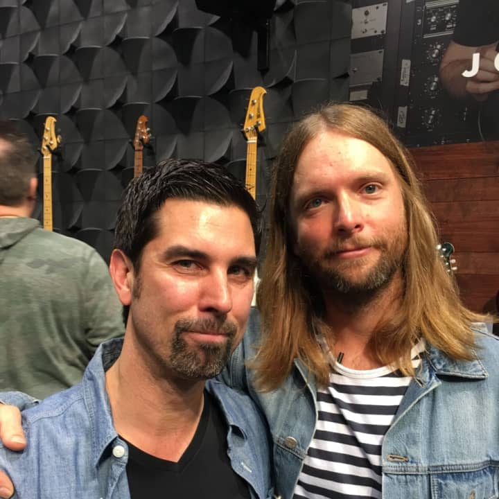 Mike Risko and James Valentine from Maroon 5 together at the annual National Association of Music Merchants show. Risko&#x27;s store was named a &quot;Top 100 Music Retailer.&quot;