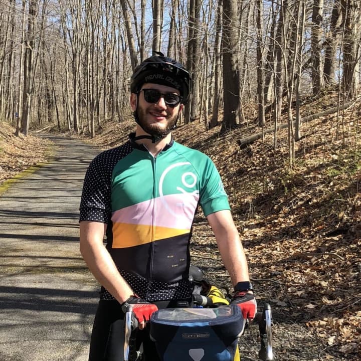 Jamie Rosenberg of Chappaqua, wearing an official Ride for Kore jersey.