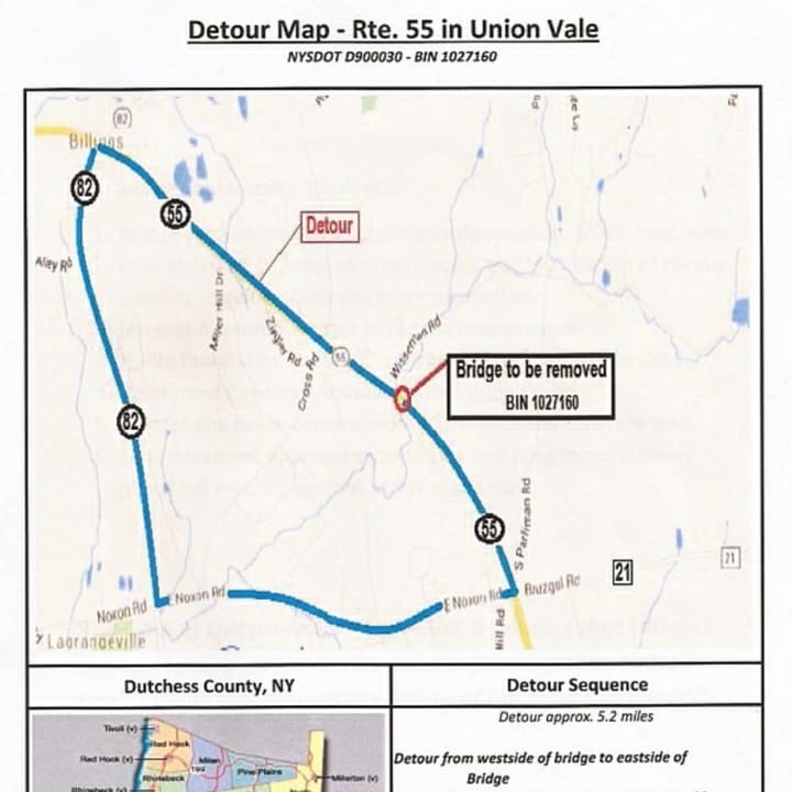 Route 55 will be closed for four months in Union Vale beginning in March for a bridge replacement.