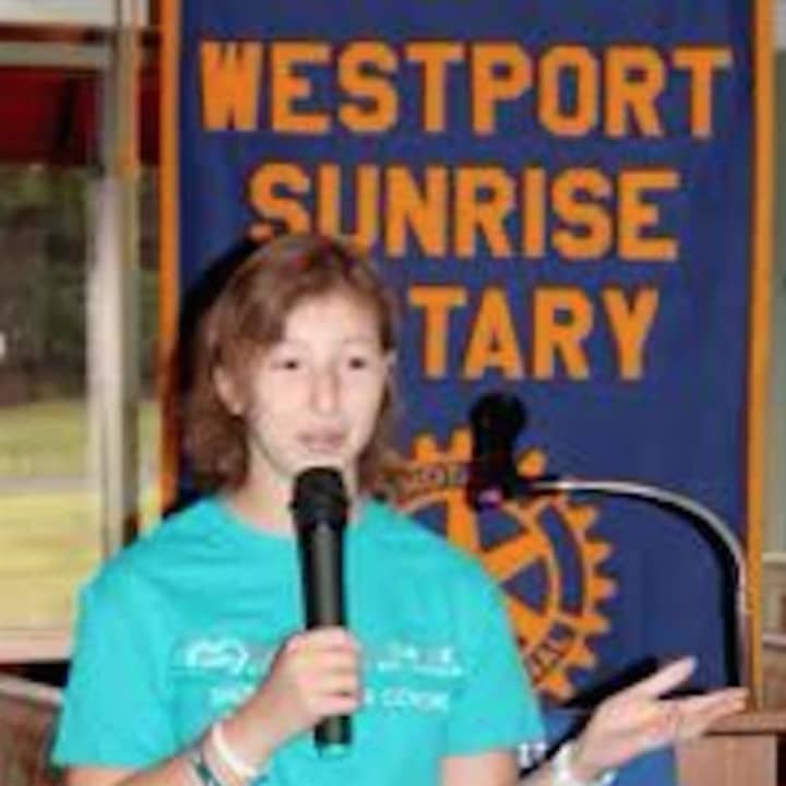 Phoebe Spear brings her message of survival to the Westport Sunrise Rotary. 