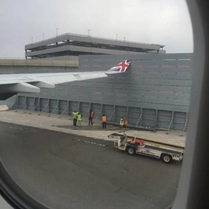 A photo taken from inside the plane posted on Twitter of the incident.