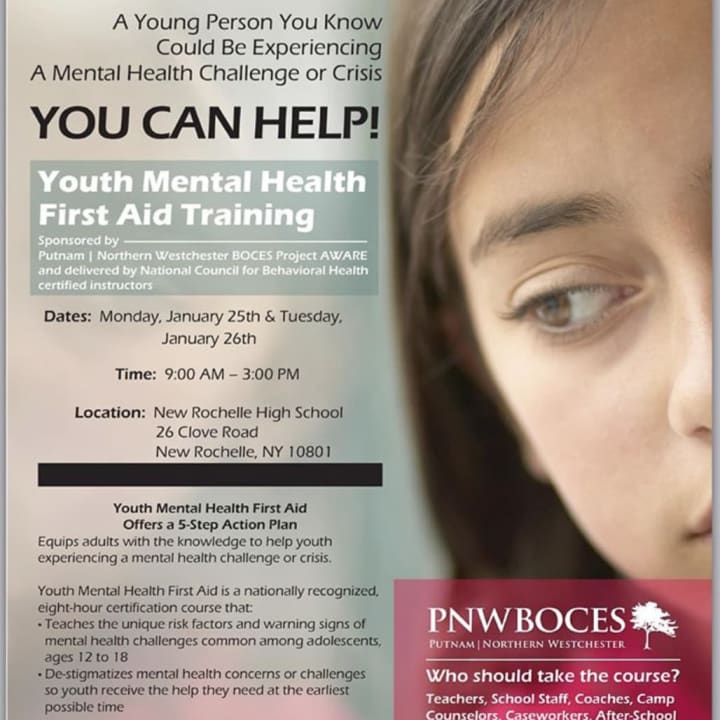 New Rochelle High School will host Youth Mental Health First Aid Training on Monday and Tuesday.
