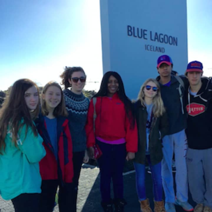 New Canaan Country School students, from left, Roan Scanlon-Black, Wilton; Holly Diomede, Norwalk; Lucy Carroll, Nyack, N.Y.; Daltanette Mitchell, Stamford; Meghan Musto, New Canaan; Chris Zegarra, Norwalk; and Grady Norton of Stamford In Iceland.