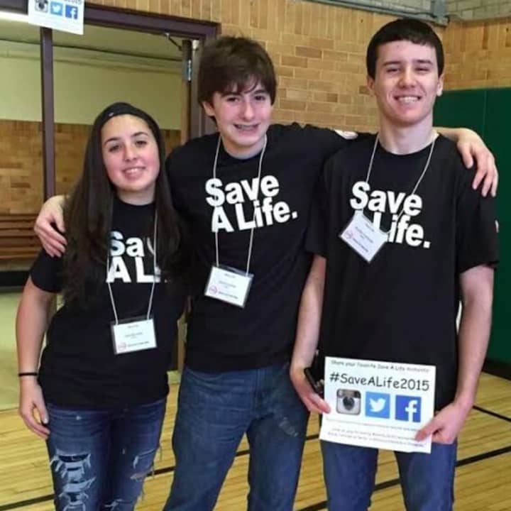 Yorktown High School students participate in ASK’s Save A Life Forum. From left: Gabby Raffa, John Floryshak and Brandon Fontanella.