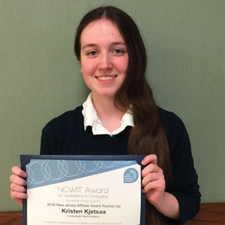 Kristen Kjetsaa was recently honored for her computer-science prowess.