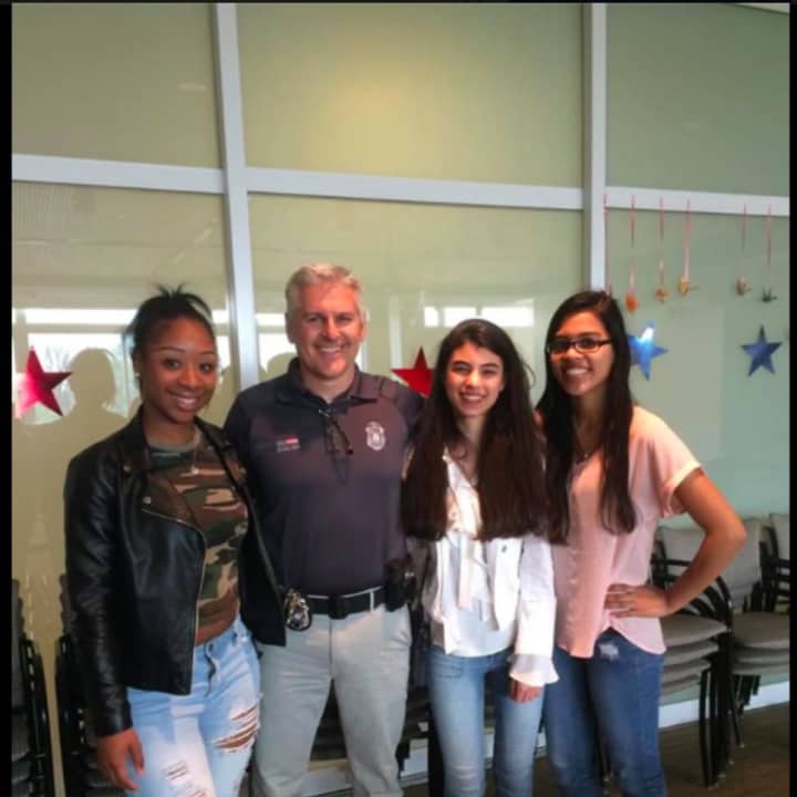 Ajanee Joyner, Valerie Velez and Karla Mayorga from Brien McMahon High School in Norwalk were recognized as Students of the Marking Period for their efforts in assisting School Resource Officer Patrick English with various situations at BMHS.