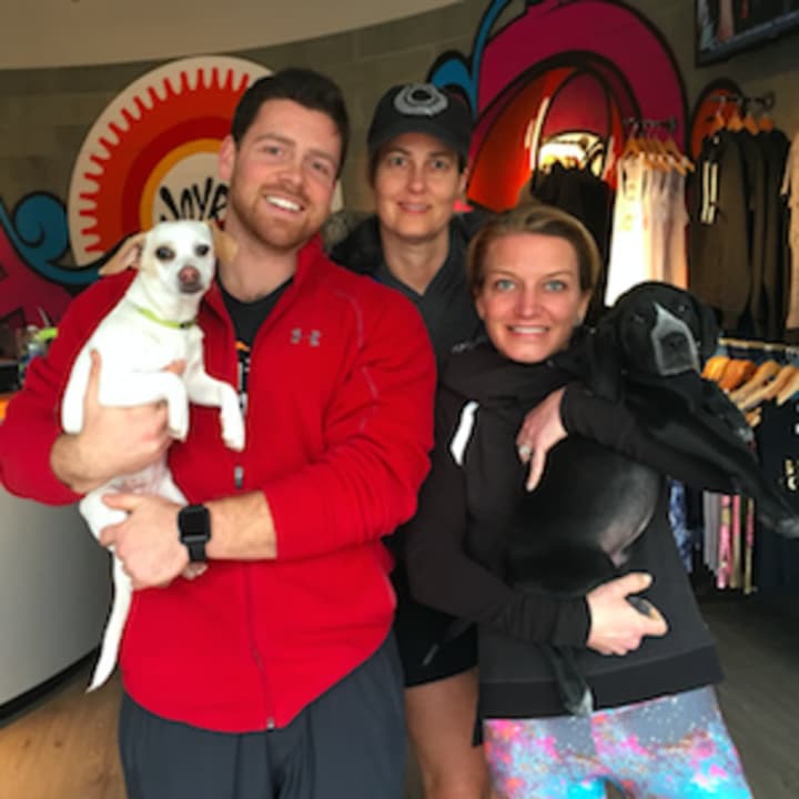 Bill Gallagher (Dynamic Athletics), Katherine Snedaker (Tails of Courage Foster) and Rhodie Lorenz (JoyRide co-founder) are joining together for a fundraiser Saturday for Tails of Courage.
