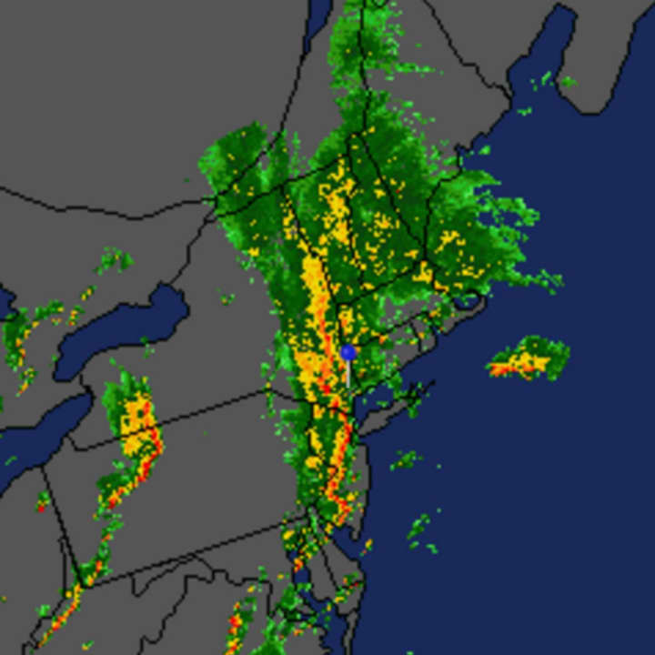 A radar image of the storms moving west to east at 6:30 p.m. Sunday.