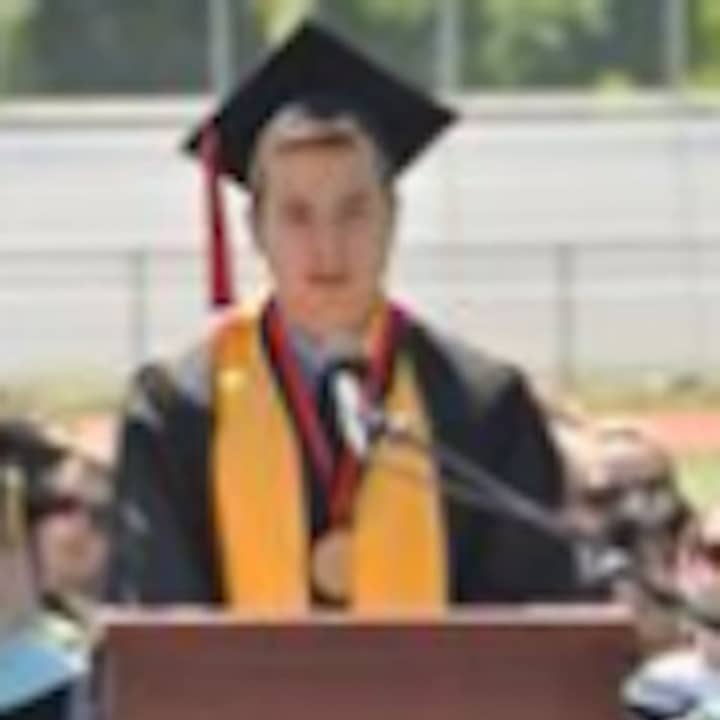 Rye High School valedictorian Christopher Karpovich at the recent commencement ceremonies at RHS. He&#x27;ll begin college studies at Yale University in the fall.