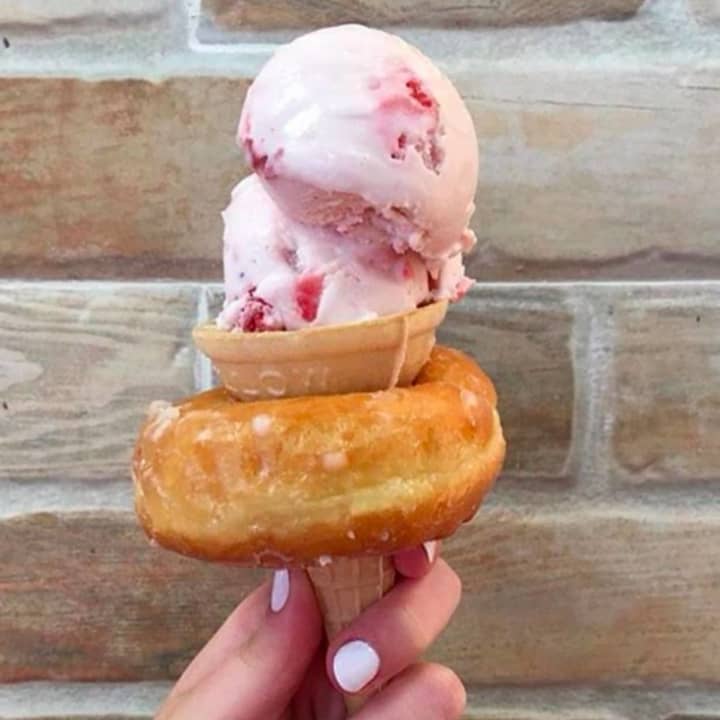 Cool off with a doughnut ice cream cone at Glaze Donuts in Wayne.
