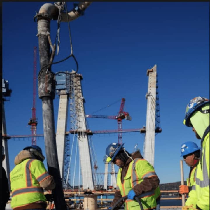 Work was halted on the old dismantling the old Tappan Zee Bridge due to bad weather.