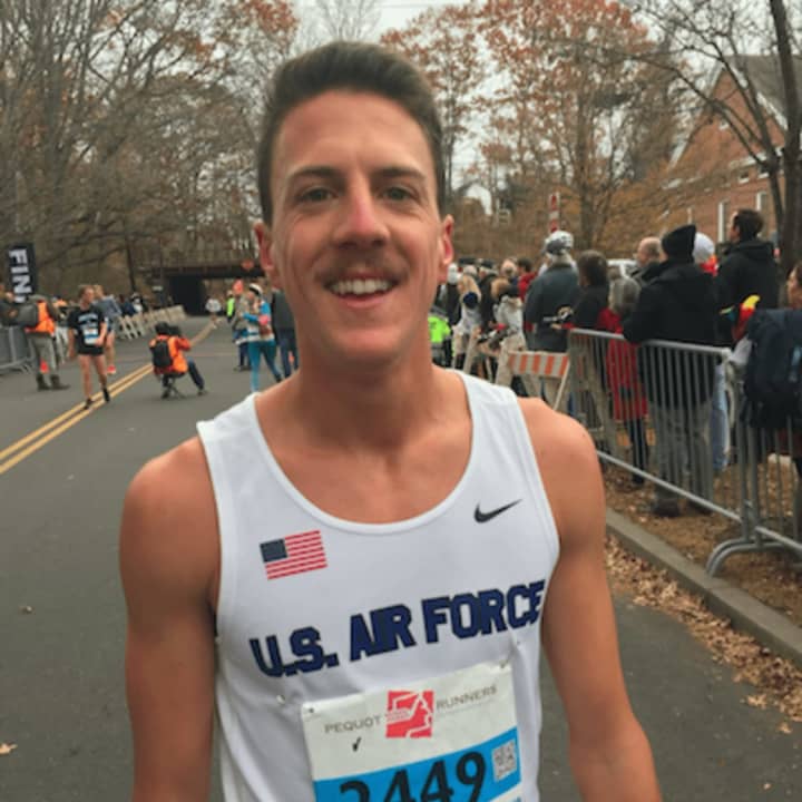 Patrick Corona winner of the 39th annual Pequot Club Thanksgiving Day Road Race.