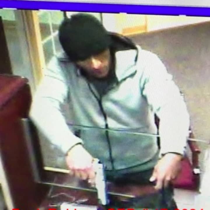 The suspect in an armed bank robbery in Greenwich Wednesday afternoon.He&#x27;s been sought in Port Chester after crashing and abandoning his car during a police pursuit.