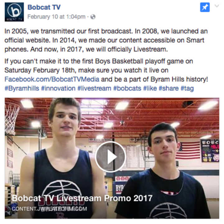 Bobcat TV, which is the television channel for Byram Hills High School, announced that it will offer livestreaming.