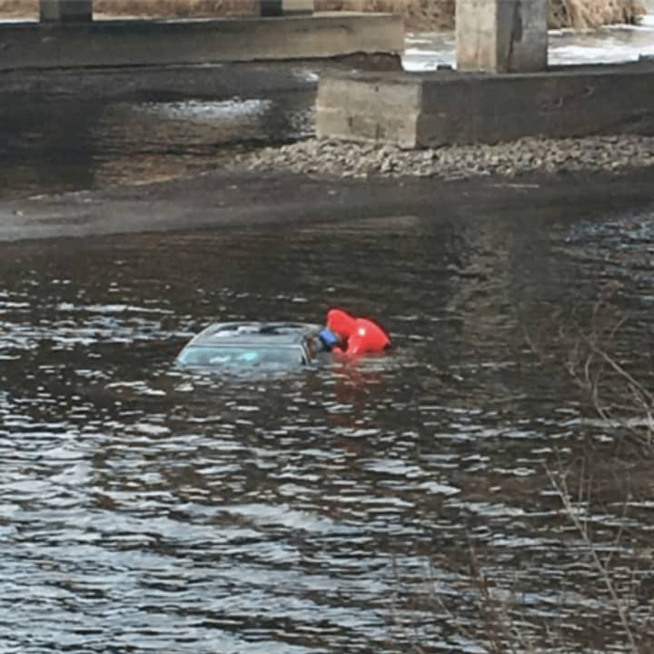The vehicle was approximately 20 feet from shore and two-thirds of the way submerged, according to the Peekskill Volunteer Ambulance Corps.