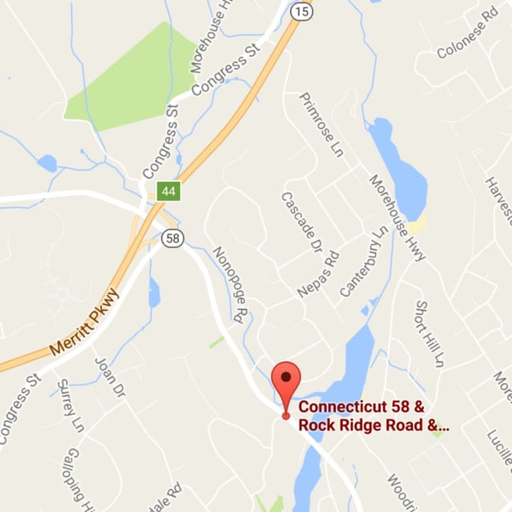 Black Rock Turnpike/Route 58 is closed in both directions at Rock Ridge Road in Fairfield on Monday afternoon.
