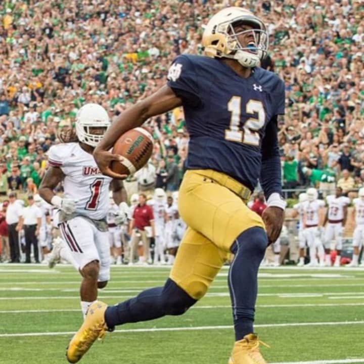 Brandon Wimbush formerly of Teaneck is the quarterback at Notre Dame.
