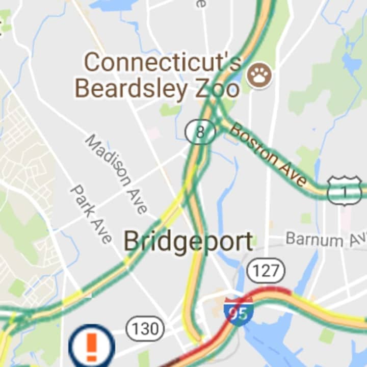Traffic is jammed on I-95 south in Bridgeport on Thursday morning.