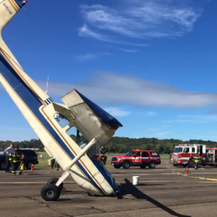 A plane landed on its nose at the Danbury Airport on Friday morning.