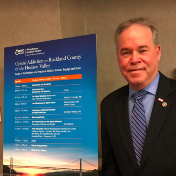 Rockland County Executive Ed Day at Thursday&#x27;s all-day opioid addiction and training conference at Good Samaritan Hospital in Suffern. Additional training is planned at a similar event in June.