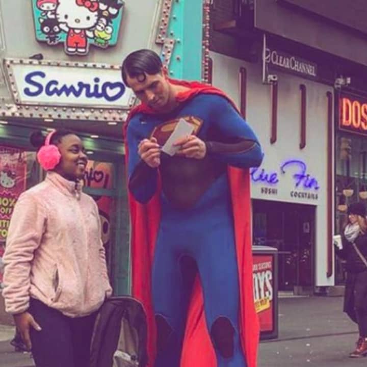Robbie DeRaffele of Hackensack works as Superman by day in Times Square.