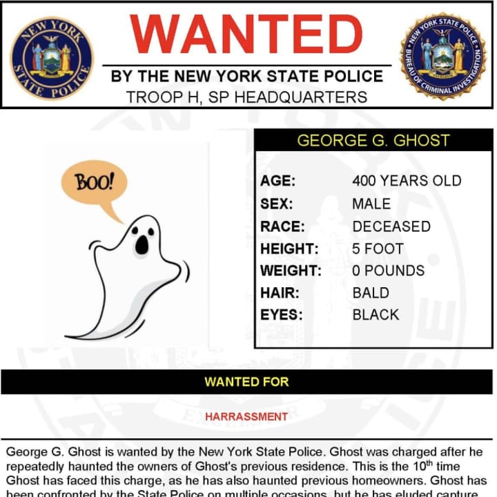 New York State Police are on the hunt for George Ghost who keeps haunting people.