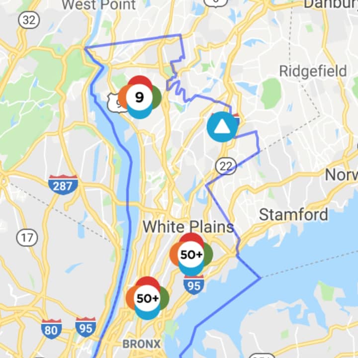 A look at the Con Ed power outage map just before 9 a.m. Monday, March 4.