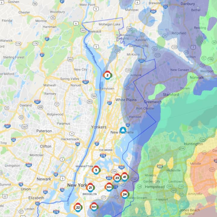 The Con Edison Outage Map as of 8 a.m. on Tuesday, July 23.