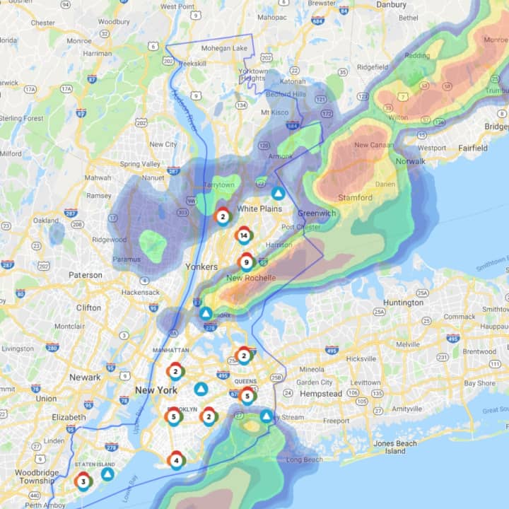The Con Edison Outage Map as of 4:45 p.m. on Monday, Aug. 19.