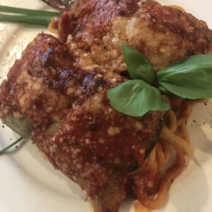 Eggplant stuffed with spaghetti and ricotta from Autentico Italian restaurant (124 South Street in Oyster Bay)