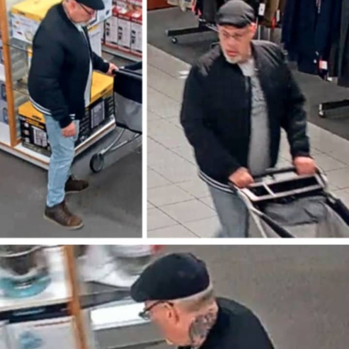 Police are on the lookout for a man suspected of stealing a Kitchen Aid Mixer valued at approximately $300 from Kohl’s in East Setauket (5000 Nesconset Highway) on Wednesday, Oct. 16 around 2:10 p.m.