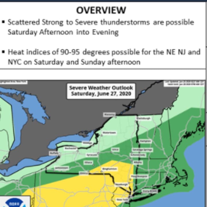 Scattered to strong severe thunderstorms are possible Saturday, June 27 in the afternoon and evening.