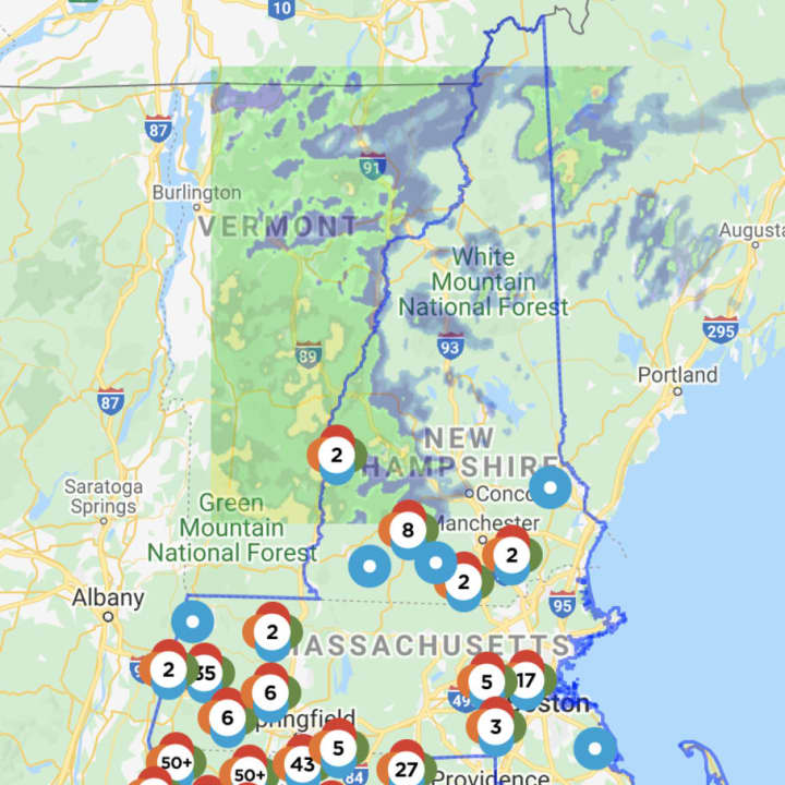 The Eversource outage map at 4:50 p.m. on Tuesday, Aug. 4.