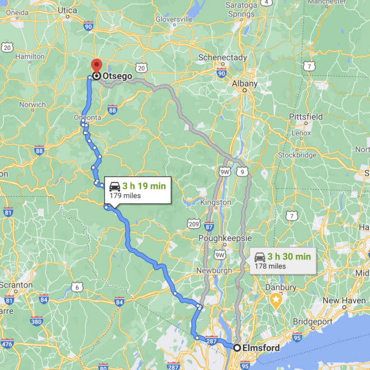 Otsego is located about 180 miles from Elmsford.