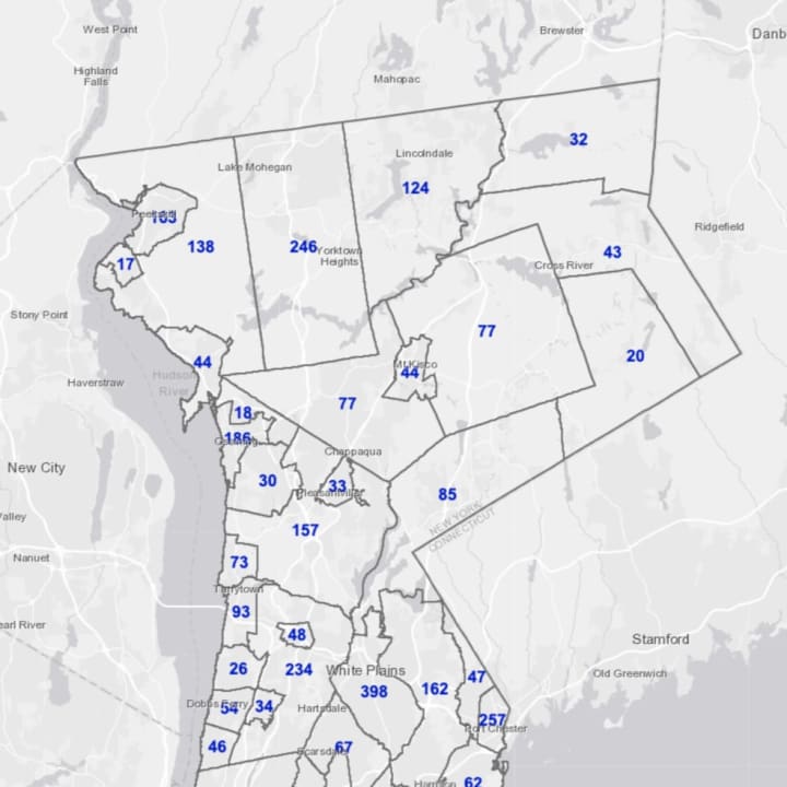 Westchester County COVID-19 map on Friday, Feb. 19.