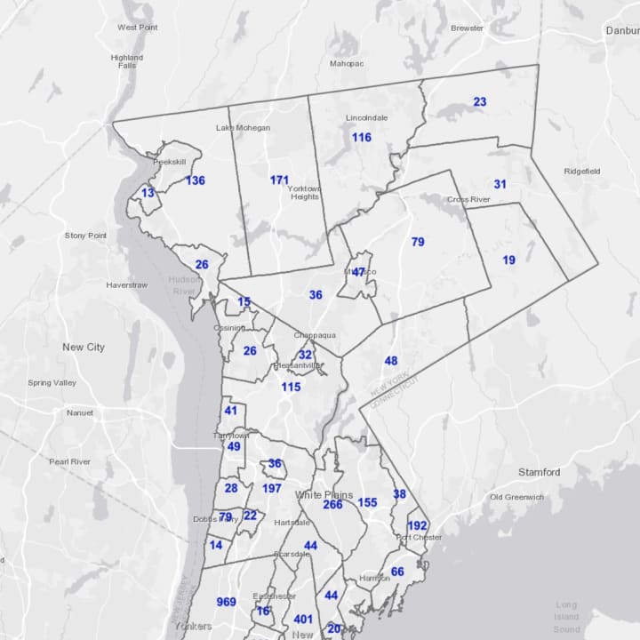 The Westchester County COVID-19 map on Thursday, April 15.