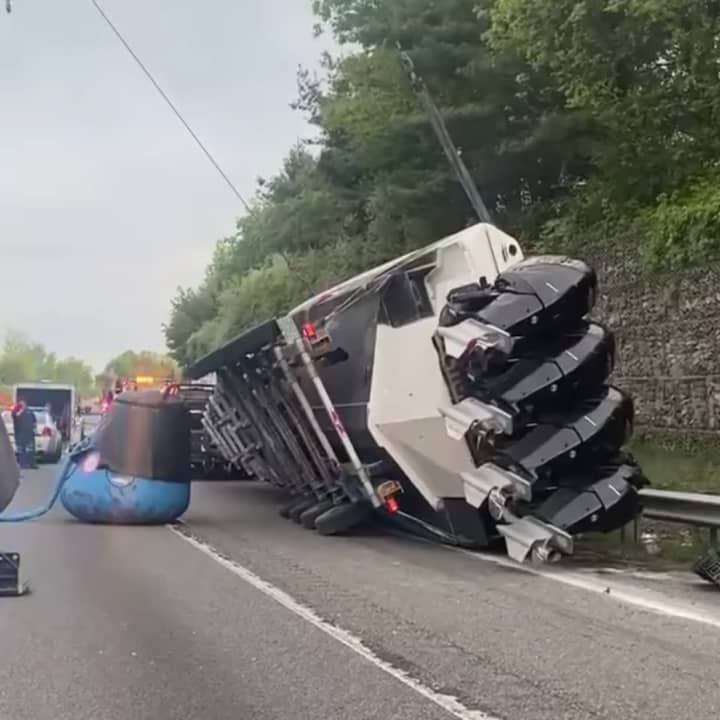 A pickup truck towing a boat on Route 78 overturned in Warren County Thursday afternoon, shutting down two lanes and causing delays, state police said.