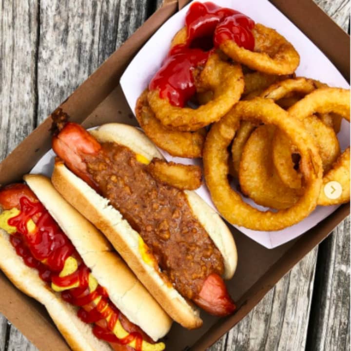 Hot dogs and onion rings from Hiram&#x27;s.