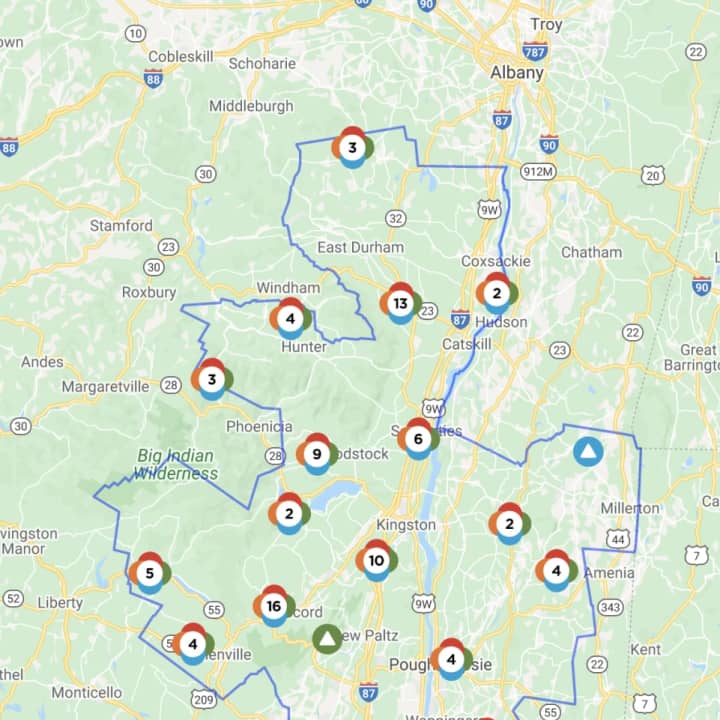 The Central Hudson outage map on Friday, Feb. 18.