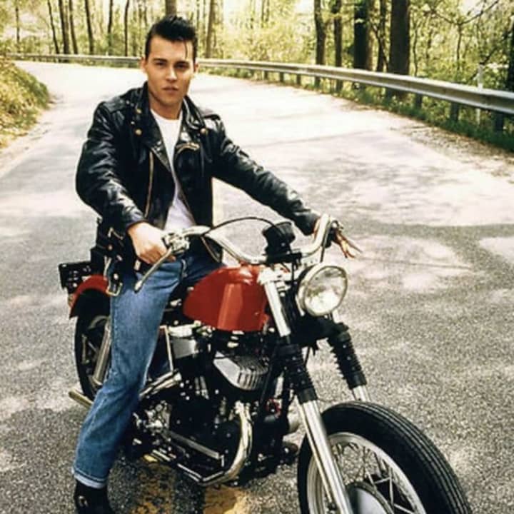 Johnny Depp on the motorcycle driven on the set of &quot;Cry-Baby&quot;