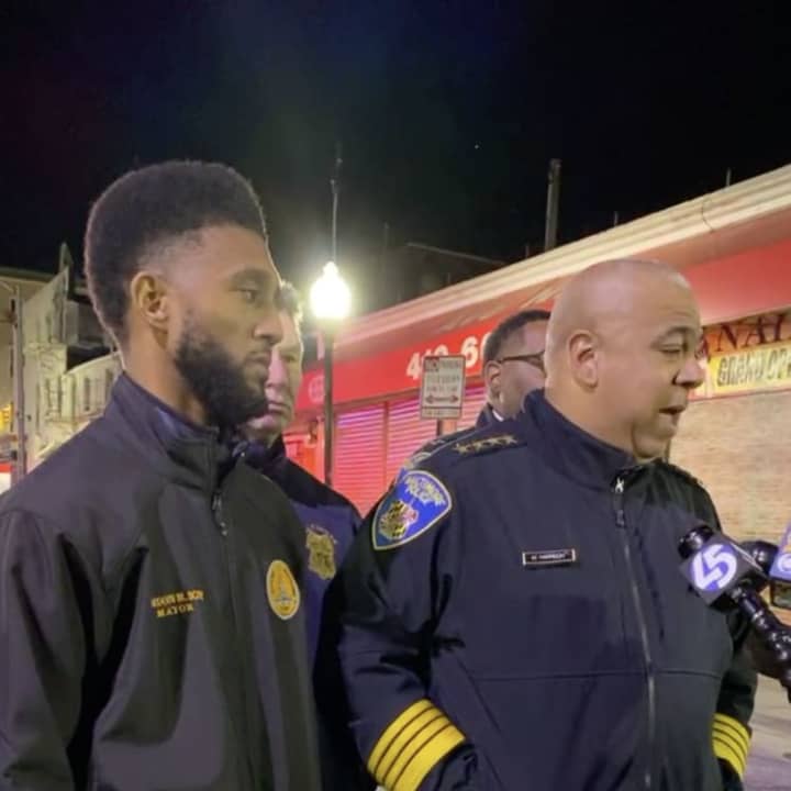 Baltimore Police Commissioner Michael Harrison and Mayor Brandon Scott provide an update on a multiple-victim shooting incident at Pennsylvania Avenue and Laurens Street